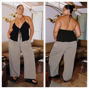 NEW Princess Polly Archer Pants 14 Beige Pinstripe Curve Pleated Trousers